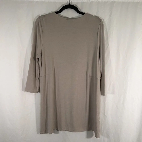 J Jill Blouse Women's Medium Beige Round Neck Long Sleeve Side Slit Pullover - Picture 8 of 10